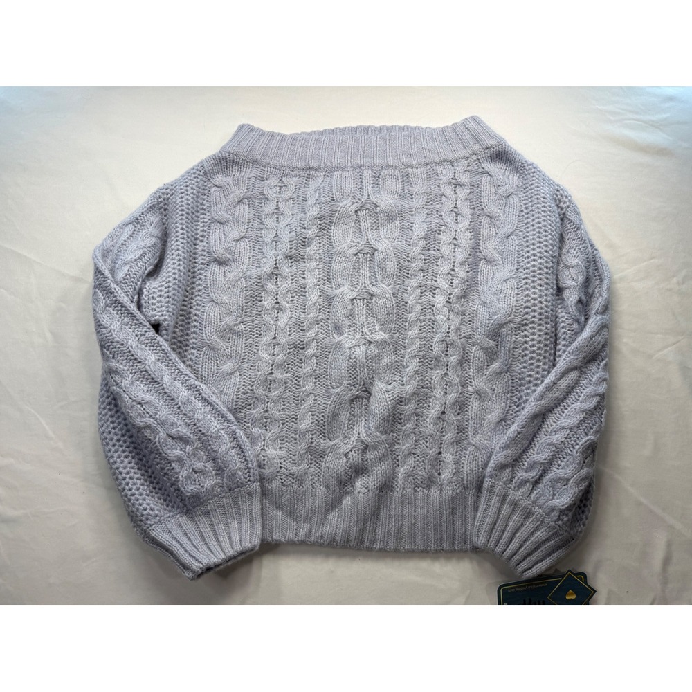 Lavender Cable Knit Sweater Women Boat Neck Long Sleeve Ribbed Trim Light Purple - Picture 1 of 4